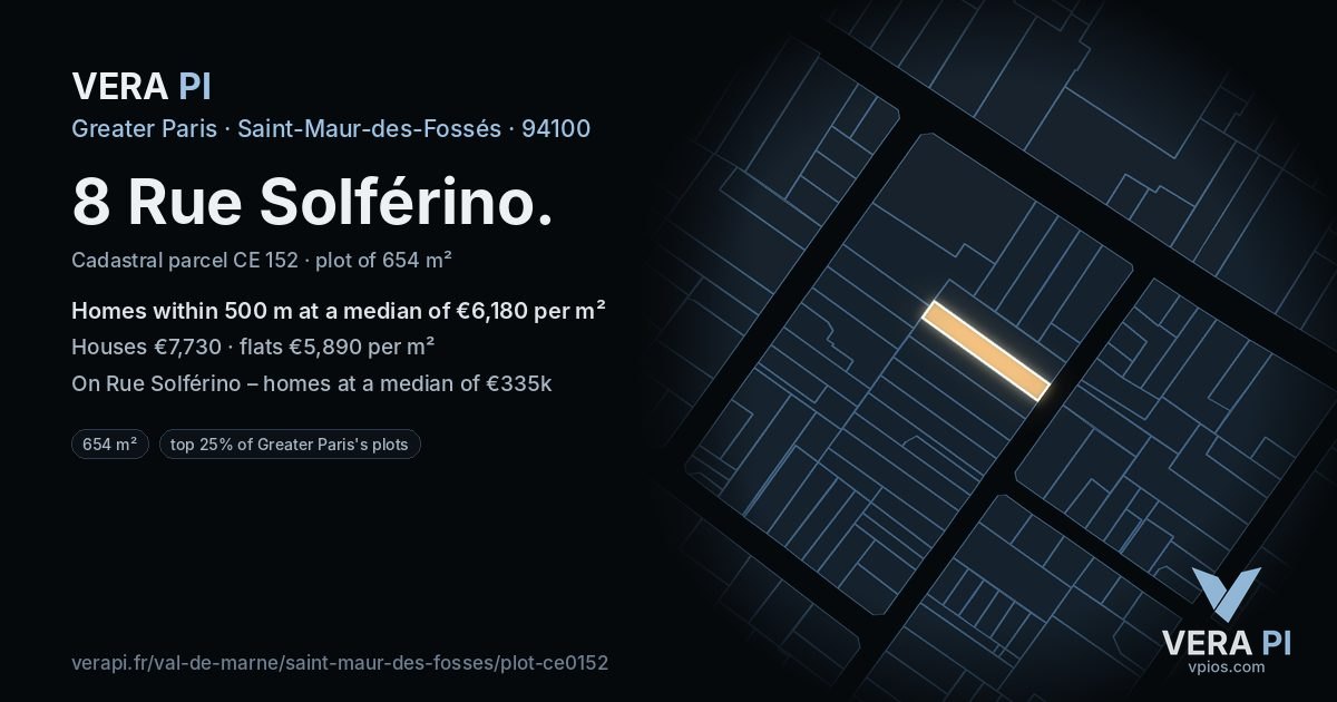 8 Rue Solférino, Saint-Maur-des-Fossés at night – the plot lit, the parcels around coloured by the prices near them