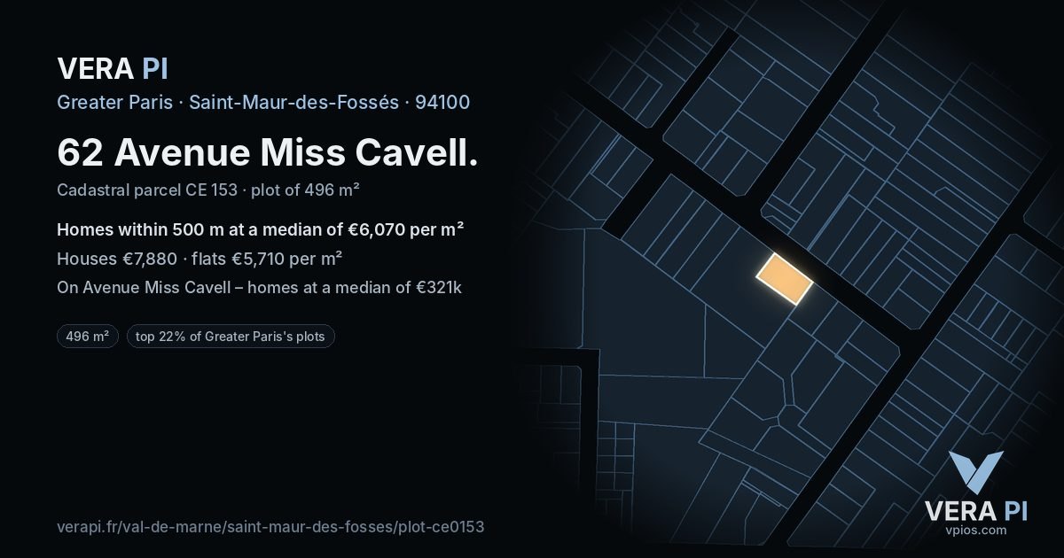 62 Avenue Miss Cavell, Saint-Maur-des-Fossés at night – the plot lit, the parcels around coloured by the prices near them