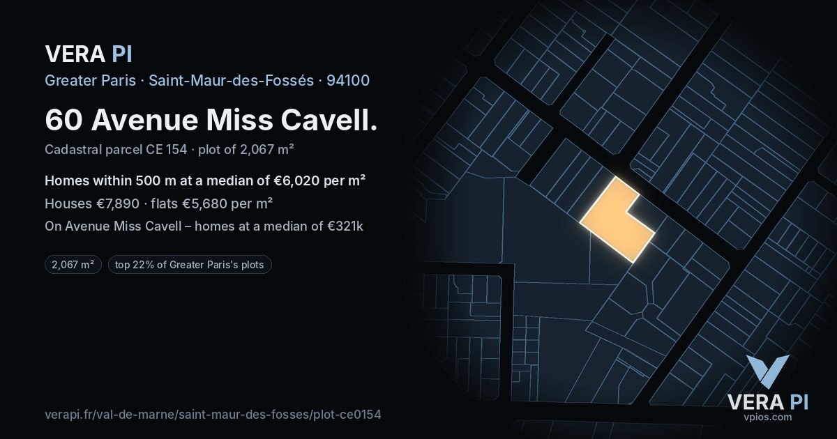 60 Avenue Miss Cavell, Saint-Maur-des-Fossés at night – the plot lit, the parcels around coloured by the prices near them