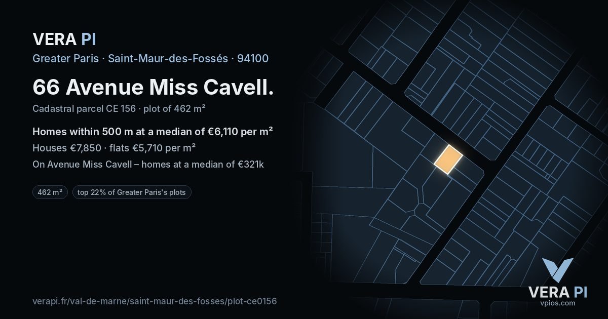 66 Avenue Miss Cavell, Saint-Maur-des-Fossés at night – the plot lit, the parcels around coloured by the prices near them