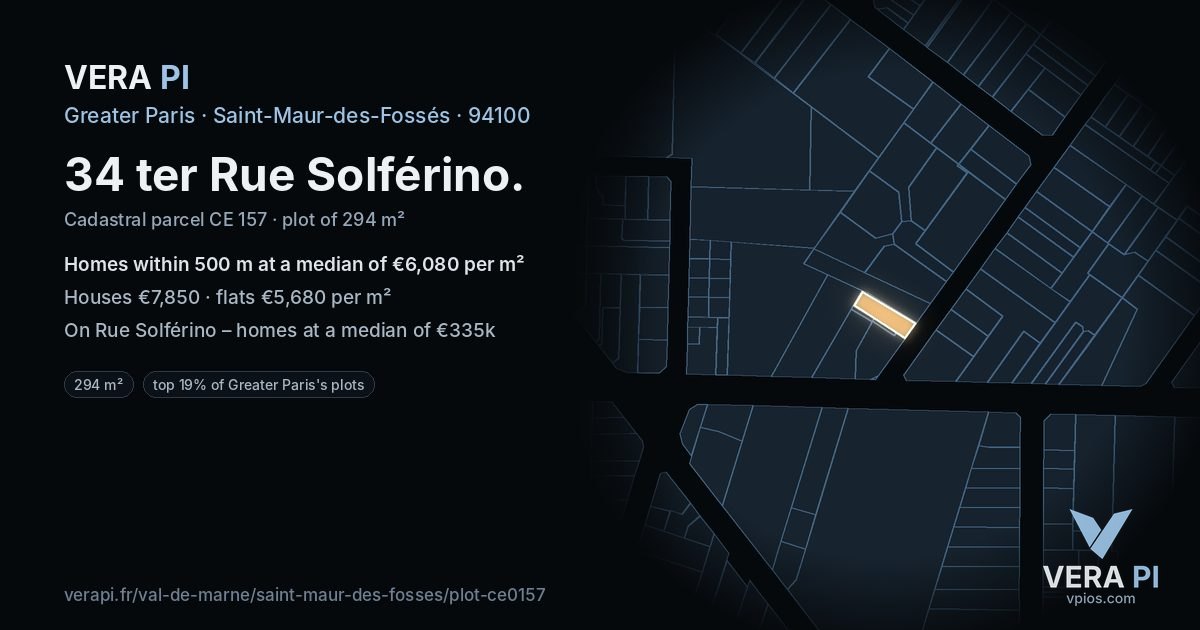 34 ter Rue Solférino, Saint-Maur-des-Fossés at night – the plot lit, the parcels around coloured by the prices near them