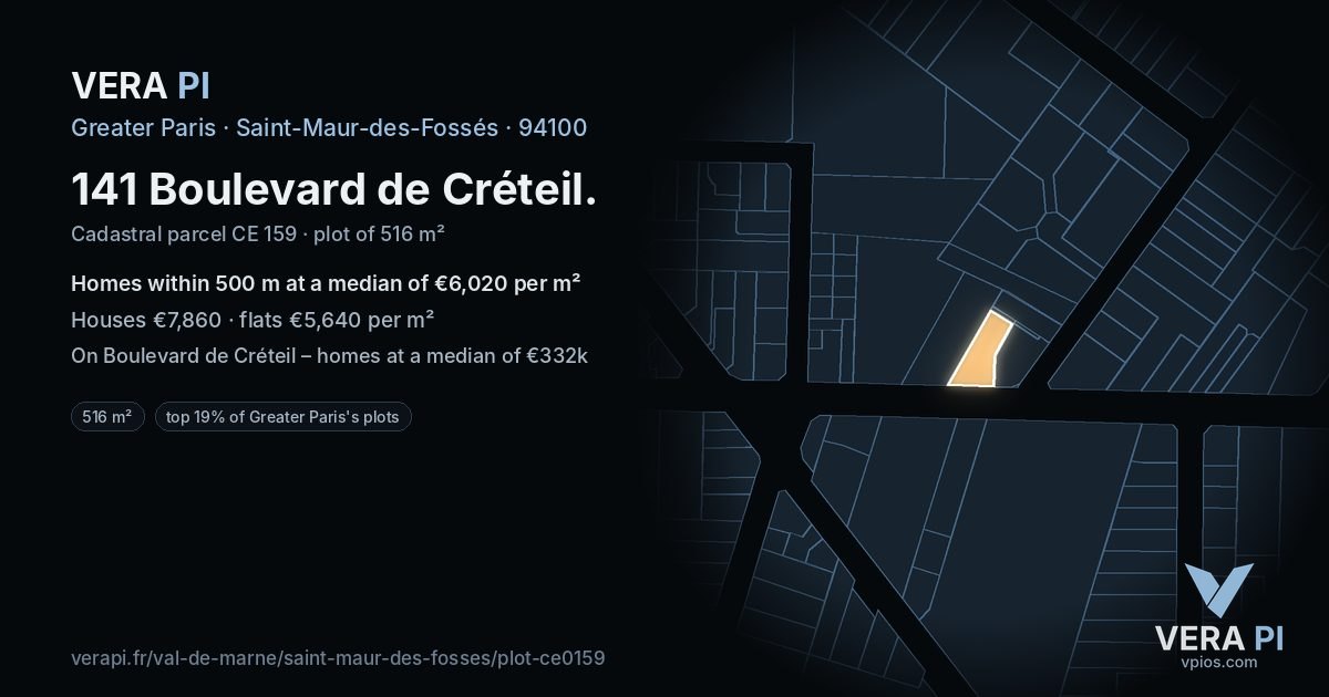 141 Boulevard de Créteil, Saint-Maur-des-Fossés at night – the plot lit, the parcels around coloured by the prices near them