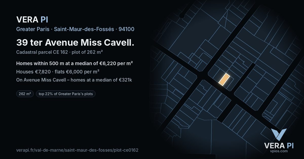 39 ter Avenue Miss Cavell, Saint-Maur-des-Fossés at night – the plot lit, the parcels around coloured by the prices near them