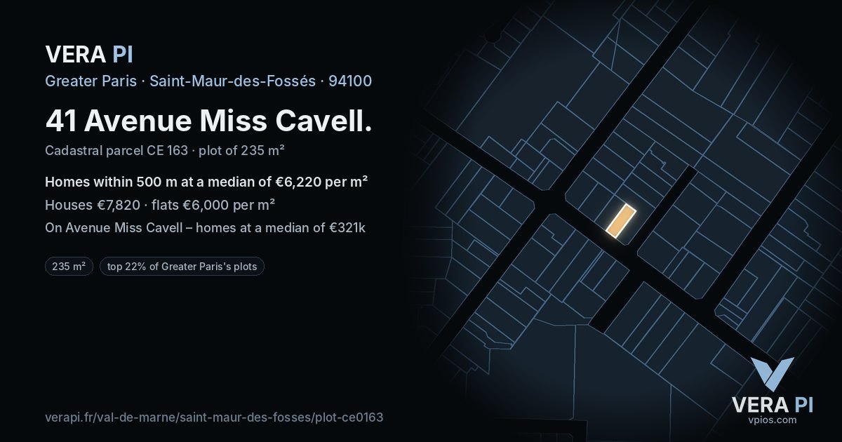 41 Avenue Miss Cavell, Saint-Maur-des-Fossés at night – the plot lit, the parcels around coloured by the prices near them