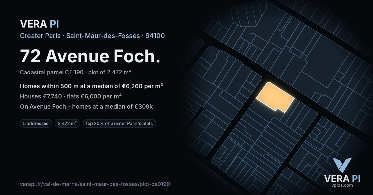 72 Avenue Foch, Saint-Maur-des-Fossés at night – the plot lit, the parcels around coloured by the prices near them