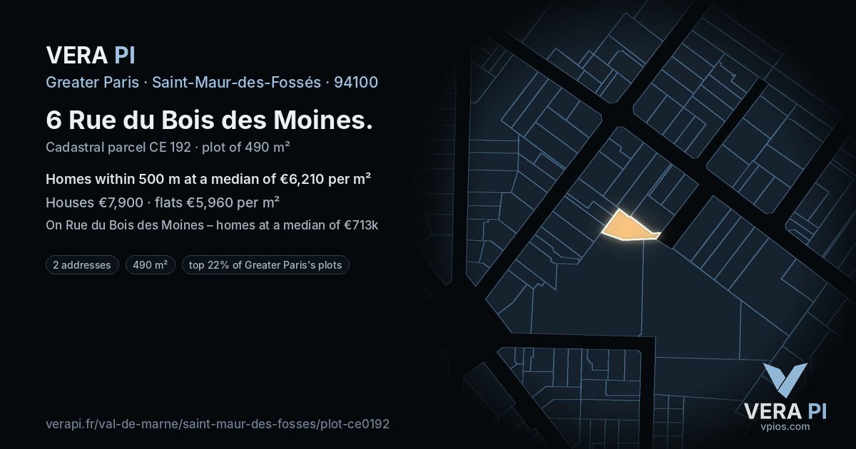 6 Rue du Bois des Moines, Saint-Maur-des-Fossés at night – the plot lit, the parcels around coloured by the prices near them