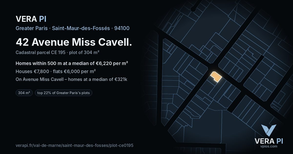 42 Avenue Miss Cavell, Saint-Maur-des-Fossés at night – the plot lit, the parcels around coloured by the prices near them