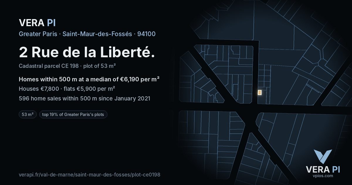 2 Rue de la Liberté, Saint-Maur-des-Fossés at night – the plot lit, the parcels around coloured by the prices near them