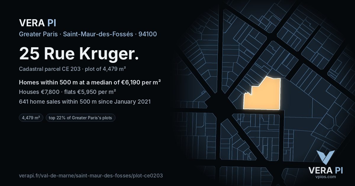 25 Rue Kruger, Saint-Maur-des-Fossés at night – the plot lit, the parcels around coloured by the prices near them