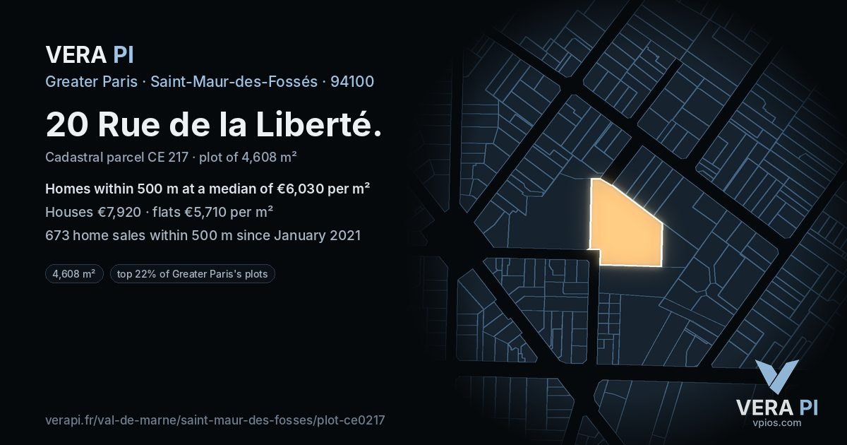 20 Rue de la Liberté, Saint-Maur-des-Fossés at night – the plot lit, the parcels around coloured by the prices near them