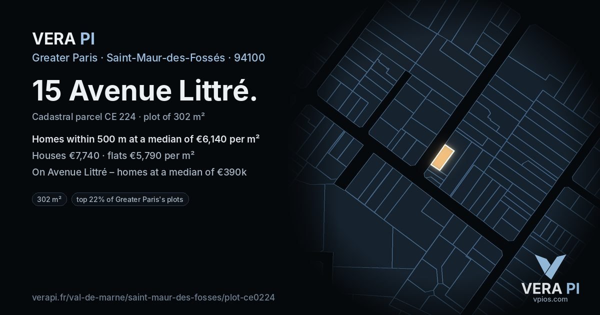 15 Avenue Littré, Saint-Maur-des-Fossés at night – the plot lit, the parcels around coloured by the prices near them