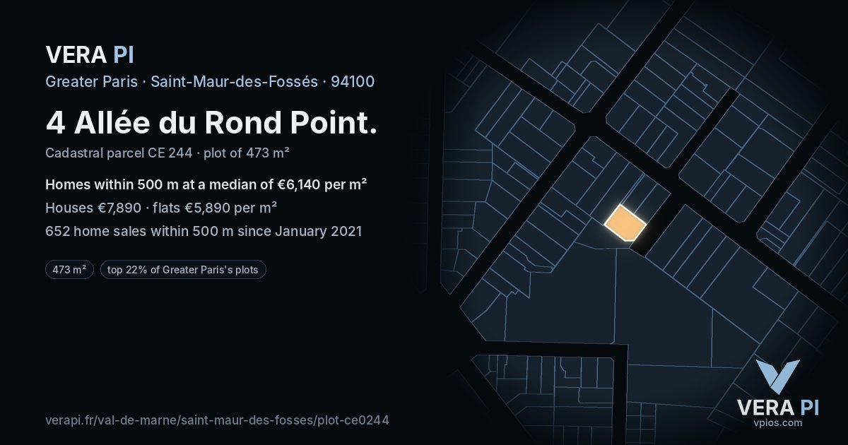 4 Allée du Rond Point, Saint-Maur-des-Fossés at night – the plot lit, the parcels around coloured by the prices near them