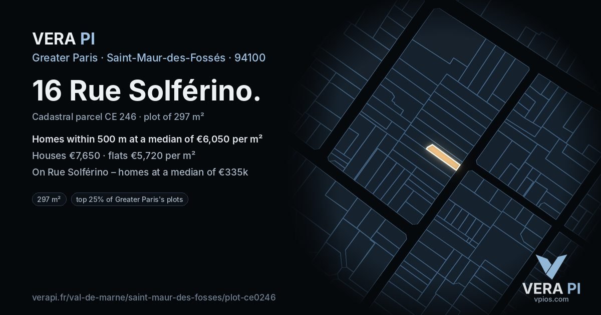 16 Rue Solférino, Saint-Maur-des-Fossés at night – the plot lit, the parcels around coloured by the prices near them