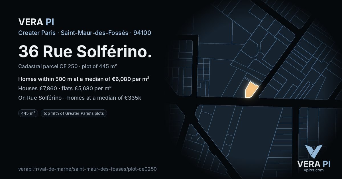 36 Rue Solférino, Saint-Maur-des-Fossés at night – the plot lit, the parcels around coloured by the prices near them