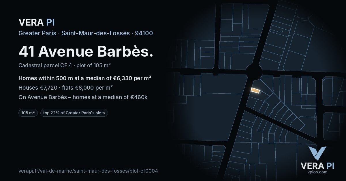 41 Avenue Barbès, Saint-Maur-des-Fossés at night – the plot lit, the parcels around coloured by the prices near them