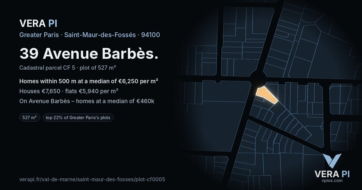 39 Avenue Barbès, Saint-Maur-des-Fossés at night – the plot lit, the parcels around coloured by the prices near them