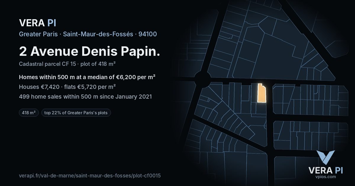 2 Avenue Denis Papin, Saint-Maur-des-Fossés at night – the plot lit, the parcels around coloured by the prices near them