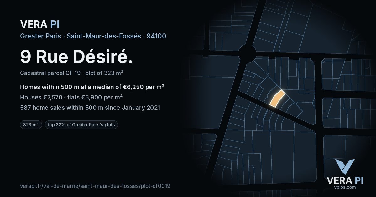 9 Rue Désiré, Saint-Maur-des-Fossés at night – the plot lit, the parcels around coloured by the prices near them