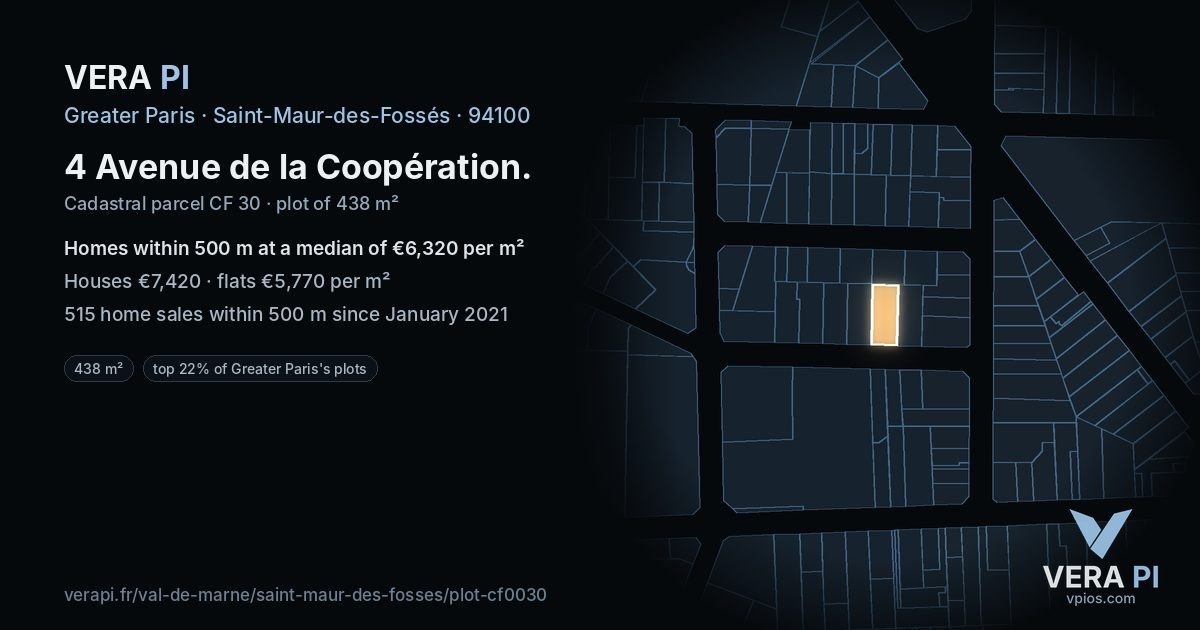 4 Avenue de la Coopération, Saint-Maur-des-Fossés at night – the plot lit, the parcels around coloured by the prices near them