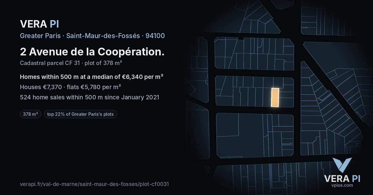 2 Avenue de la Coopération, Saint-Maur-des-Fossés at night – the plot lit, the parcels around coloured by the prices near them