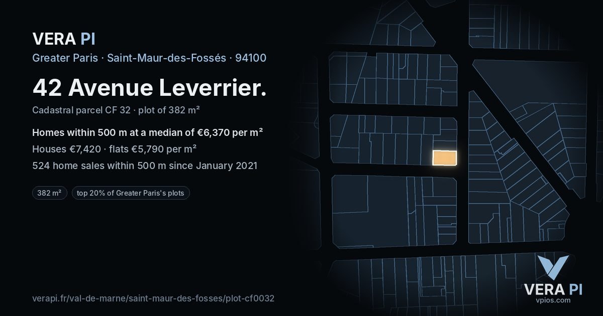 42 Avenue Leverrier, Saint-Maur-des-Fossés at night – the plot lit, the parcels around coloured by the prices near them