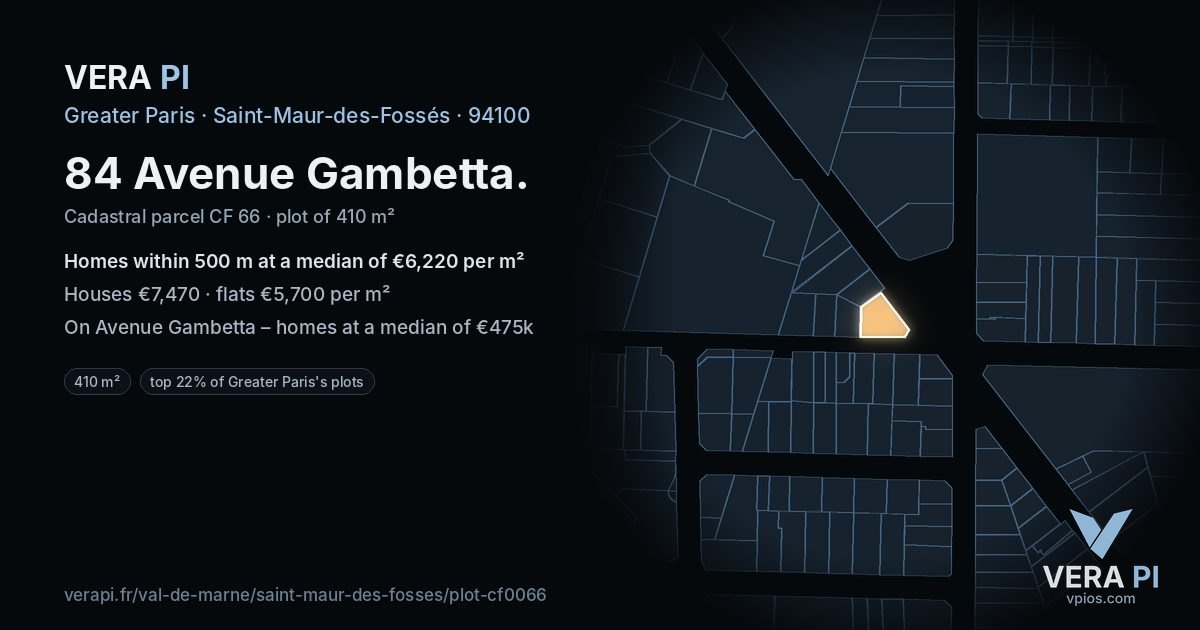 84 Avenue Gambetta, Saint-Maur-des-Fossés at night – the plot lit, the parcels around coloured by the prices near them