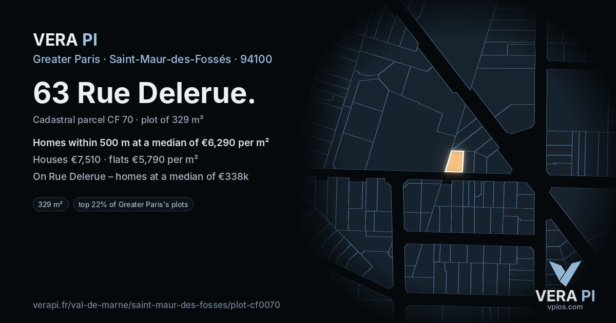 63 Rue Delerue, Saint-Maur-des-Fossés at night – the plot lit, the parcels around coloured by the prices near them