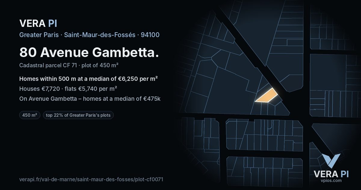 80 Avenue Gambetta, Saint-Maur-des-Fossés at night – the plot lit, the parcels around coloured by the prices near them