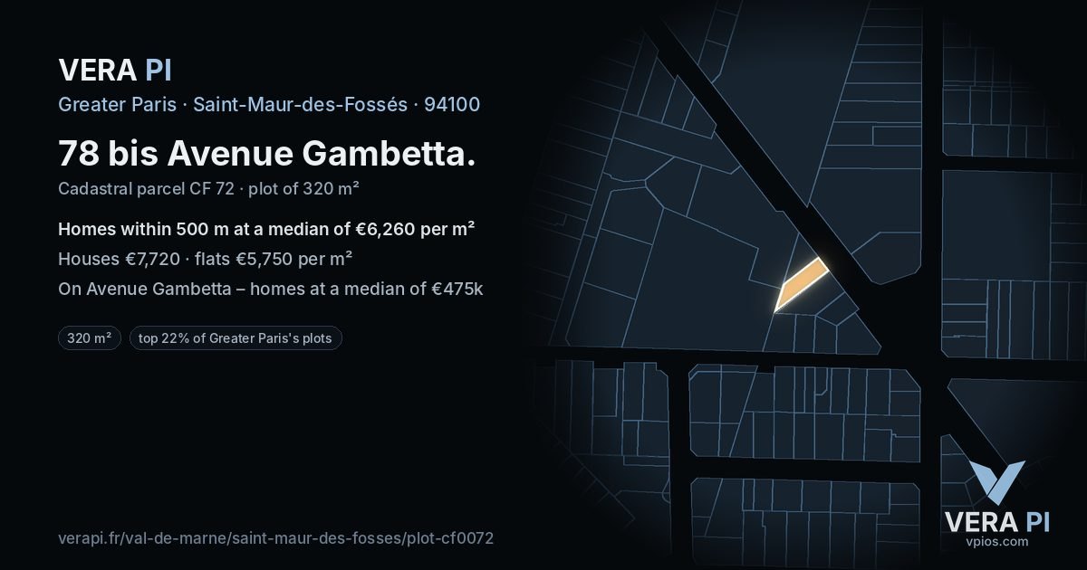 78 bis Avenue Gambetta, Saint-Maur-des-Fossés at night – the plot lit, the parcels around coloured by the prices near them