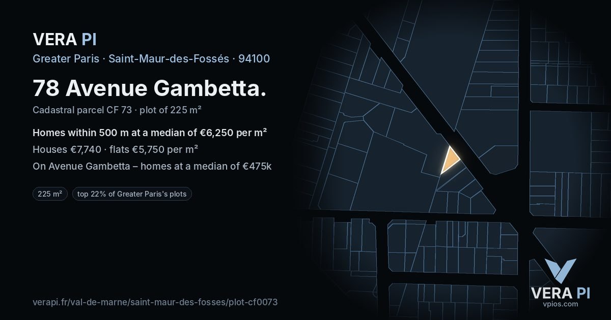 78 Avenue Gambetta, Saint-Maur-des-Fossés at night – the plot lit, the parcels around coloured by the prices near them