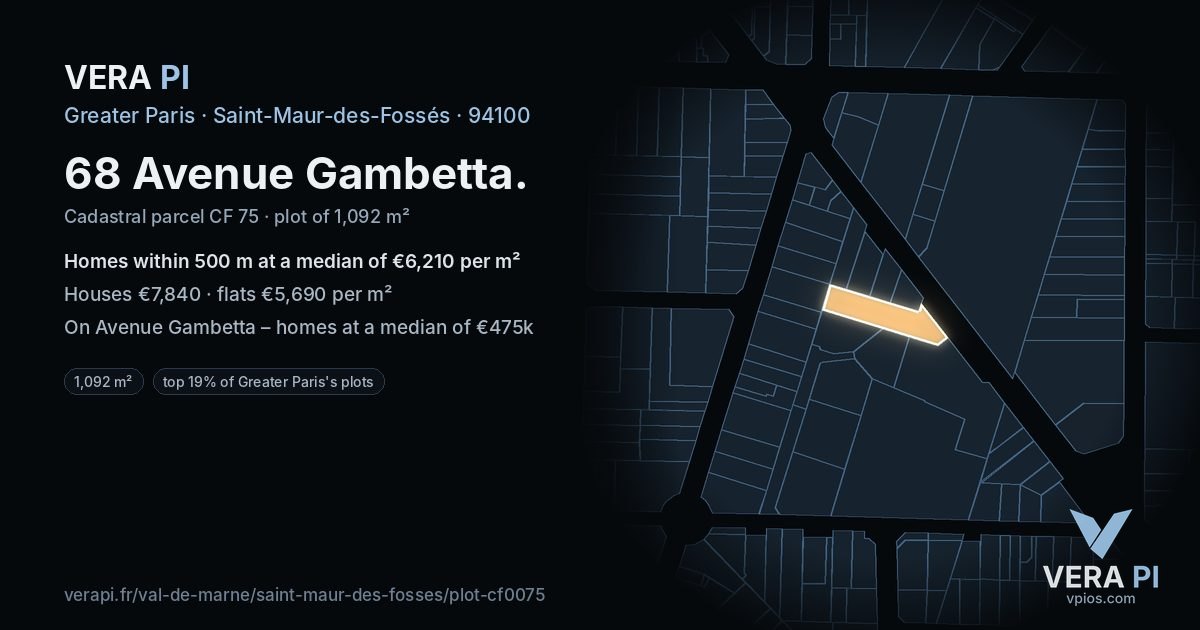 68 Avenue Gambetta, Saint-Maur-des-Fossés at night – the plot lit, the parcels around coloured by the prices near them
