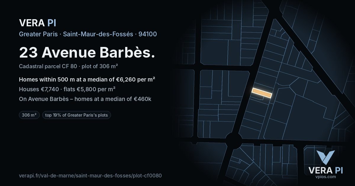 23 Avenue Barbès, Saint-Maur-des-Fossés at night – the plot lit, the parcels around coloured by the prices near them