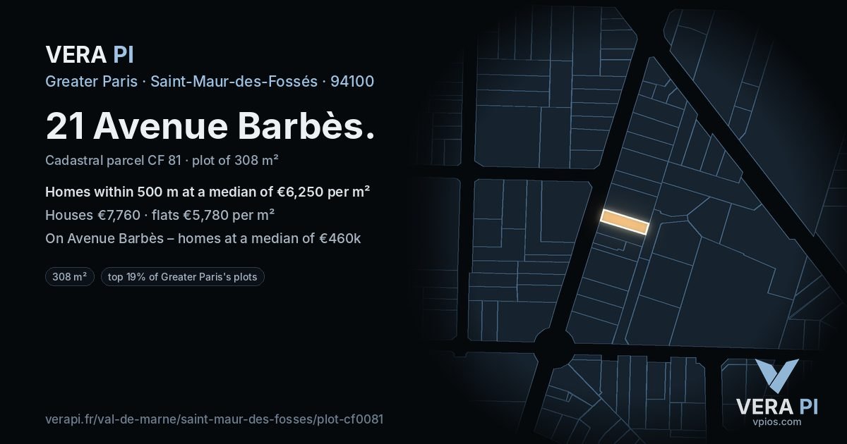 21 Avenue Barbès, Saint-Maur-des-Fossés at night – the plot lit, the parcels around coloured by the prices near them