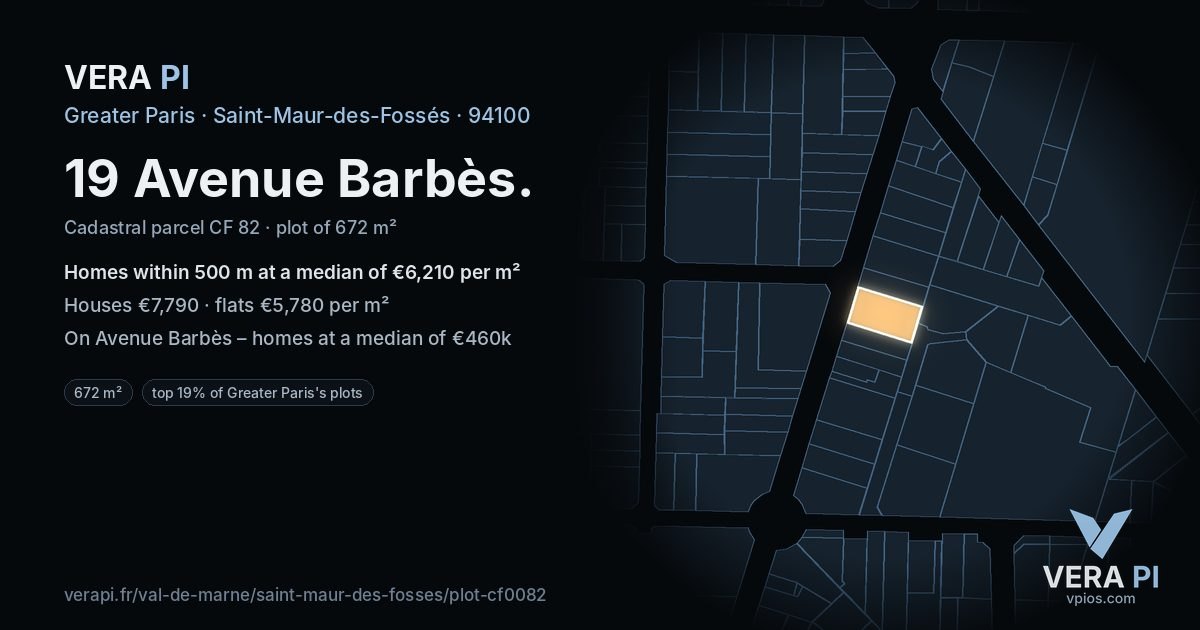 19 Avenue Barbès, Saint-Maur-des-Fossés at night – the plot lit, the parcels around coloured by the prices near them