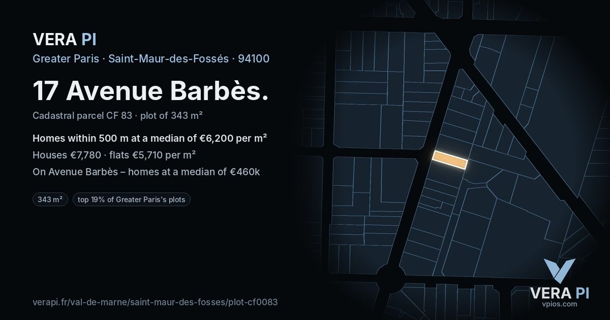 17 Avenue Barbès, Saint-Maur-des-Fossés at night – the plot lit, the parcels around coloured by the prices near them