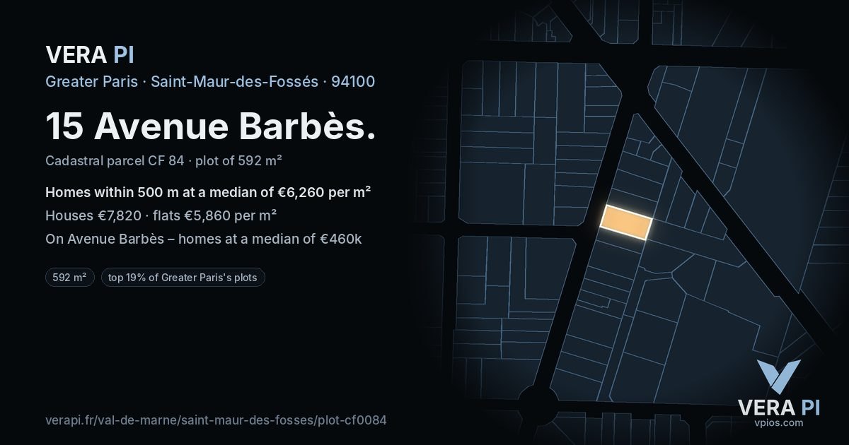 15 Avenue Barbès, Saint-Maur-des-Fossés at night – the plot lit, the parcels around coloured by the prices near them