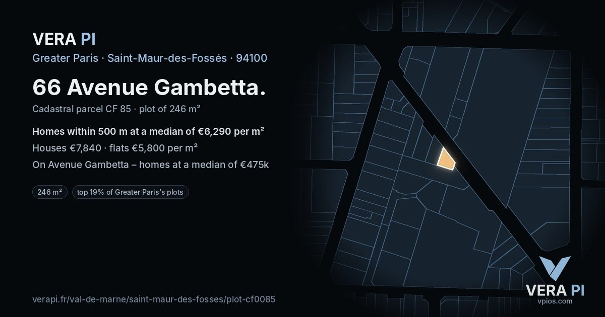 66 Avenue Gambetta, Saint-Maur-des-Fossés at night – the plot lit, the parcels around coloured by the prices near them