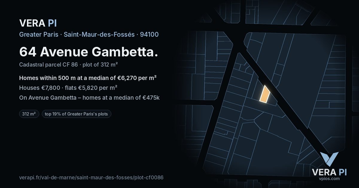 64 Avenue Gambetta, Saint-Maur-des-Fossés at night – the plot lit, the parcels around coloured by the prices near them