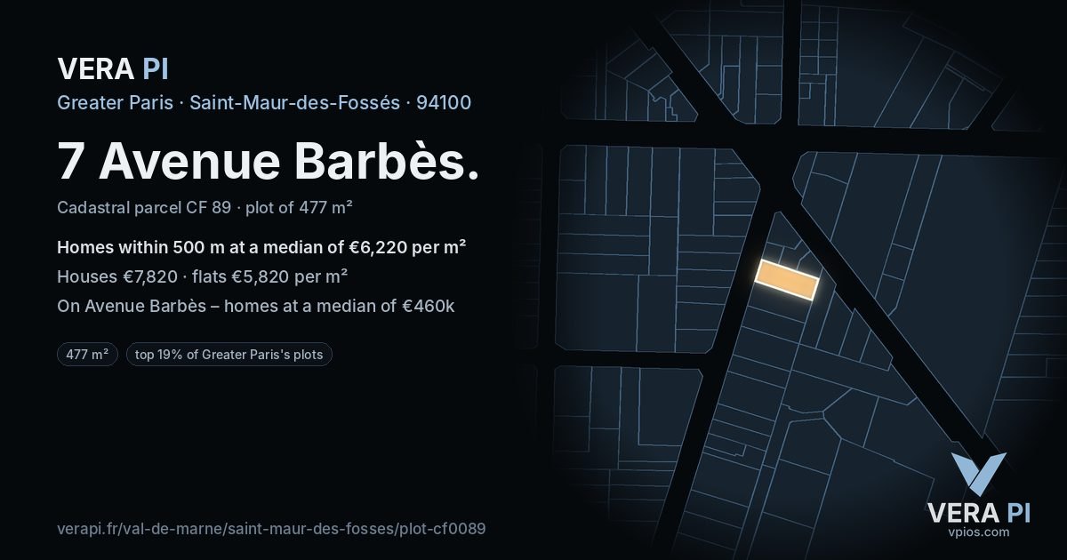 7 Avenue Barbès, Saint-Maur-des-Fossés at night – the plot lit, the parcels around coloured by the prices near them