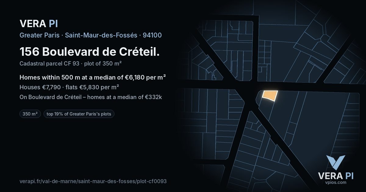 156 Boulevard de Créteil, Saint-Maur-des-Fossés at night – the plot lit, the parcels around coloured by the prices near them