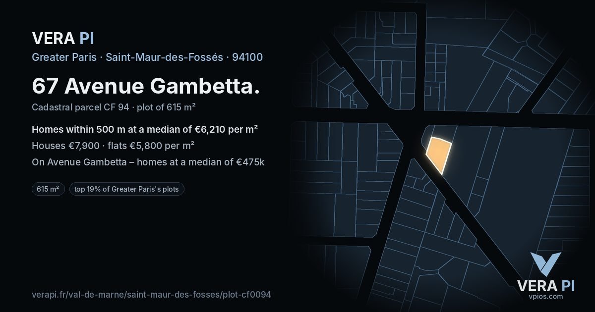67 Avenue Gambetta, Saint-Maur-des-Fossés at night – the plot lit, the parcels around coloured by the prices near them