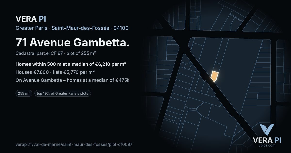 71 Avenue Gambetta, Saint-Maur-des-Fossés at night – the plot lit, the parcels around coloured by the prices near them