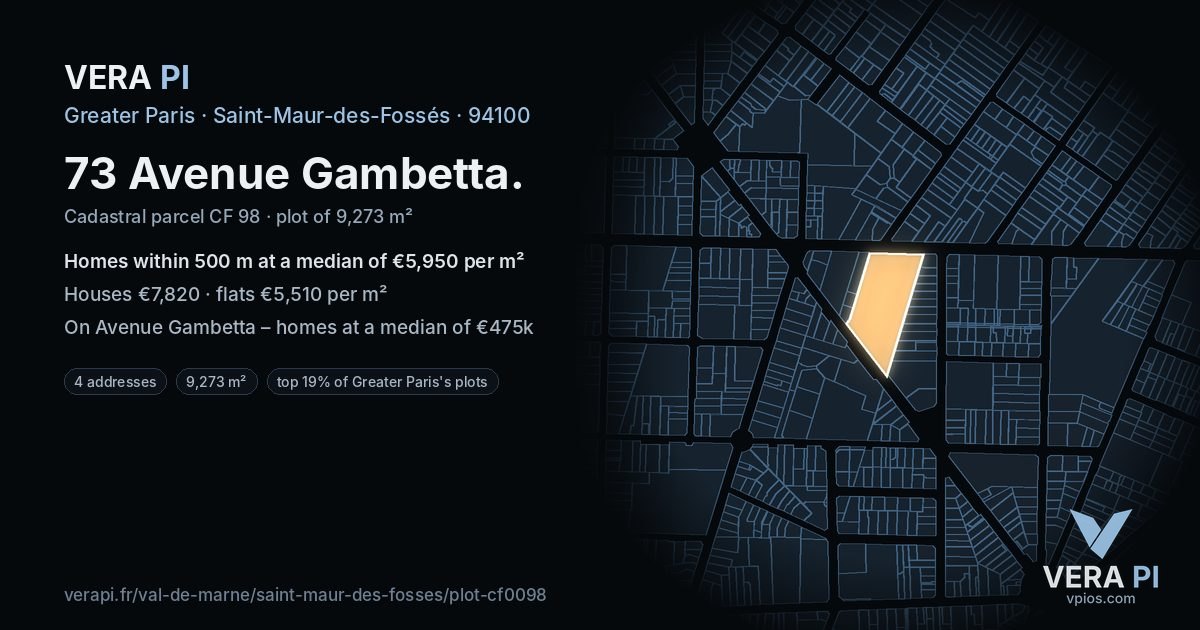 73 Avenue Gambetta, Saint-Maur-des-Fossés at night – the plot lit, the parcels around coloured by the prices near them