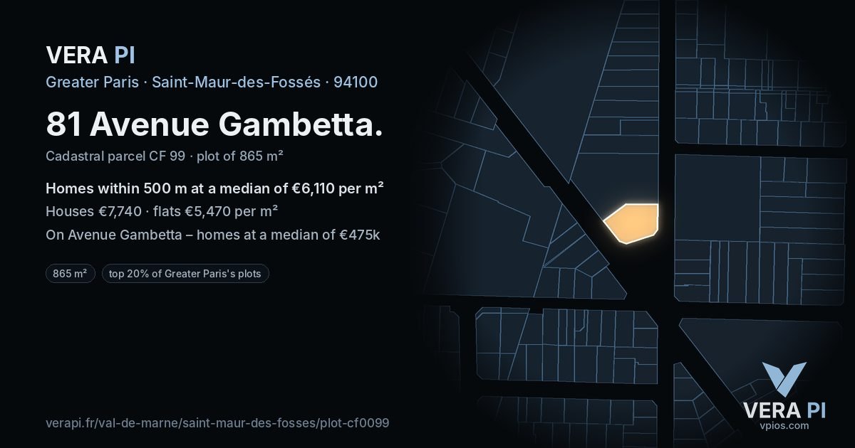 81 Avenue Gambetta, Saint-Maur-des-Fossés at night – the plot lit, the parcels around coloured by the prices near them