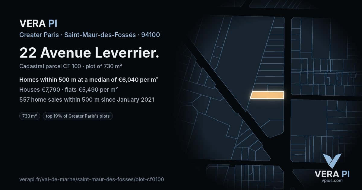 22 Avenue Leverrier, Saint-Maur-des-Fossés at night – the plot lit, the parcels around coloured by the prices near them