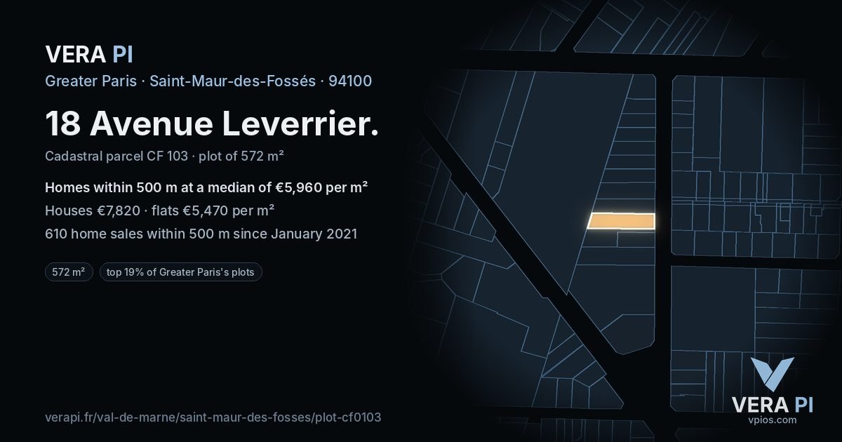18 Avenue Leverrier, Saint-Maur-des-Fossés at night – the plot lit, the parcels around coloured by the prices near them