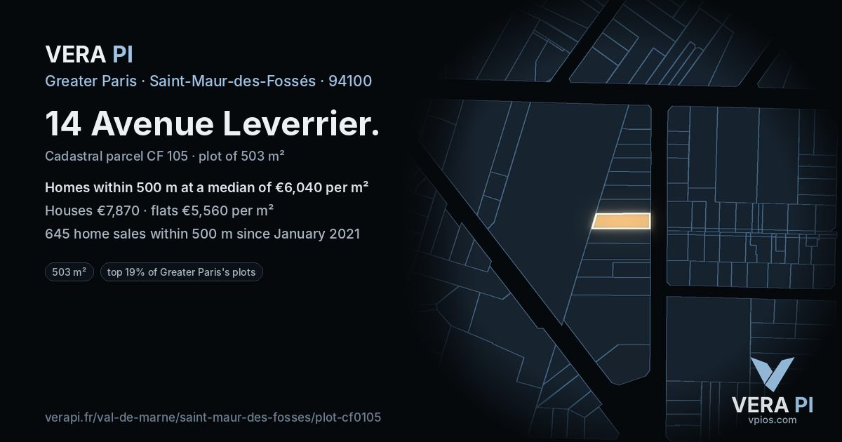 14 Avenue Leverrier, Saint-Maur-des-Fossés at night – the plot lit, the parcels around coloured by the prices near them