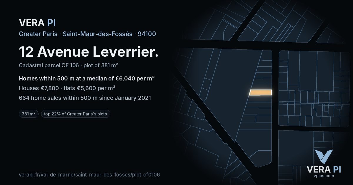 12 Avenue Leverrier, Saint-Maur-des-Fossés at night – the plot lit, the parcels around coloured by the prices near them