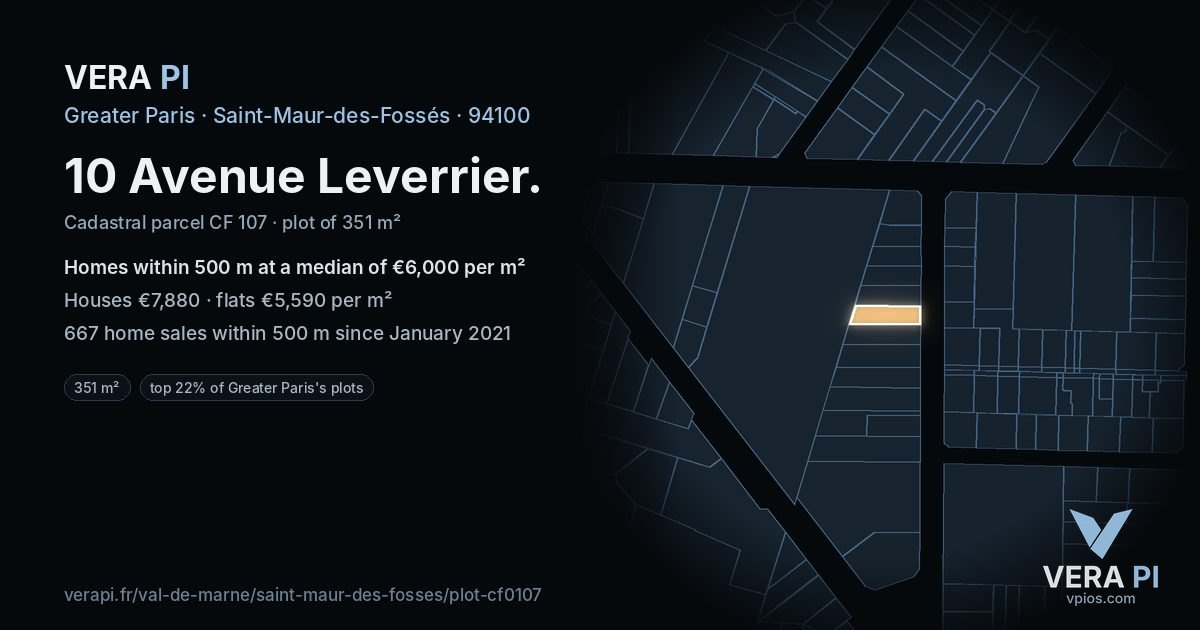 10 Avenue Leverrier, Saint-Maur-des-Fossés at night – the plot lit, the parcels around coloured by the prices near them