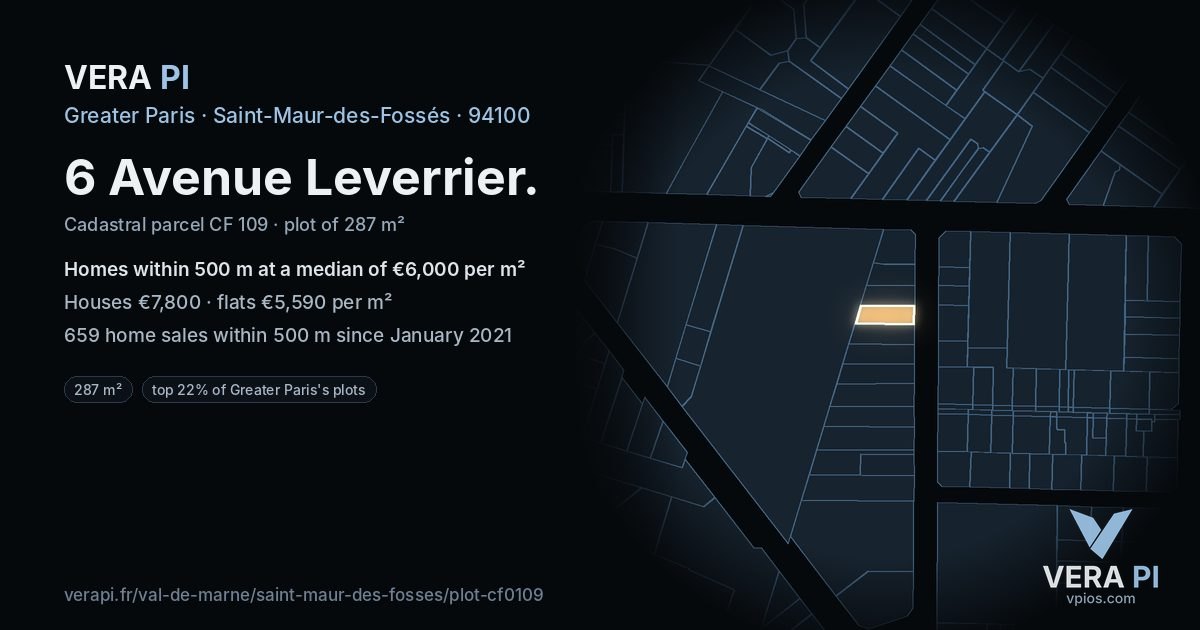 6 Avenue Leverrier, Saint-Maur-des-Fossés at night – the plot lit, the parcels around coloured by the prices near them